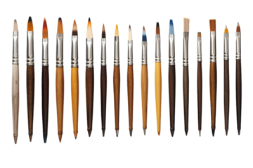 A Symphony of Brushes: An Artists Palette of Tools for Creative Expression on a Clear PNG or White Background.