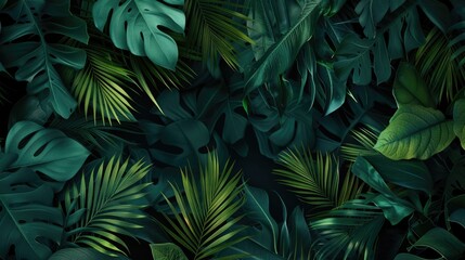 Dark green background with tropical leaf texture foliage