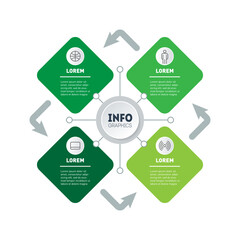 Vector infographic of green technologies or education process with 4 parts. Template of info chart or diagram. Eco Business presentation concept with four options.