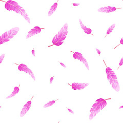 Seamless pattern with falling pink flamingo feathers
