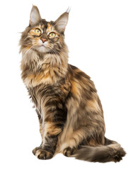 Obraz premium Full body shot of Maine Coon cat, sitting, looking around curiously.