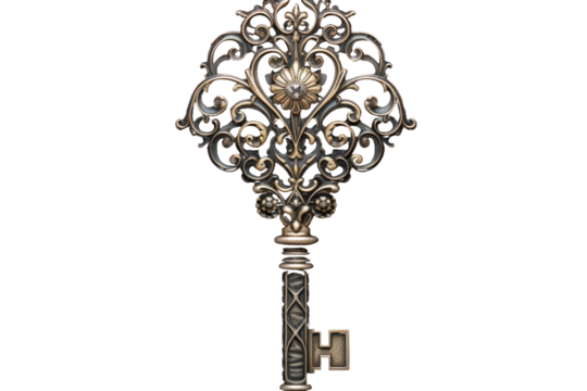 A Gilded Ornate Key Beckons, Ready To Unlock A World Of Possibilities on a Clear PNG or White Background.