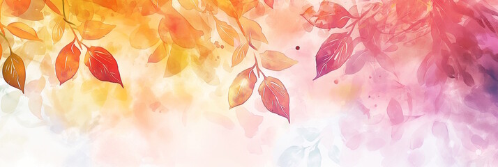 Autumn-themed watercolor illustration of falling leaves in vibrant colors, capturing the essence of the fall season, ideal for Thanksgiving or autumn festival decorations