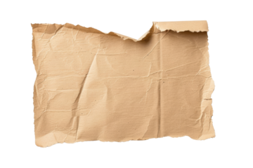 Top view of a crumpled piece of brown paper isolated on a white background, perfect for texture and background use.