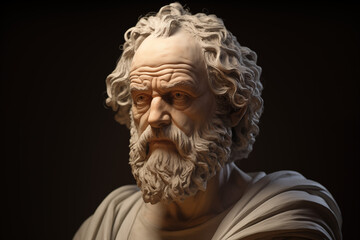 Statue of the philosopher Socrates on a black background. Topics related to philosophy. Greek antiquity. Philosophy of Stoicism. Socratic.