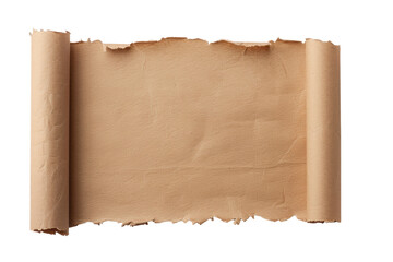 Vintage blank paper scroll isolated on white background, perfect for historical, antique, or document design projects.