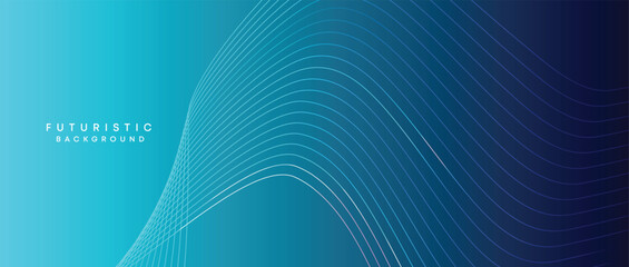 Abstract Peacock Blue, Ocean Dark Blue Technological Modern Flowing Wave Line Background. Teal Blue and Black Digital Future Technology Web Banner Background for Presentation, Cover, Slide, Magazine