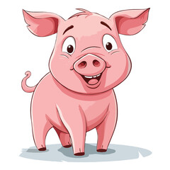 drawing simple 2d cartoon A happy pig character Vector illustration design 