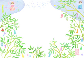 水彩絵の具で描いた七夕飾りのイラスト