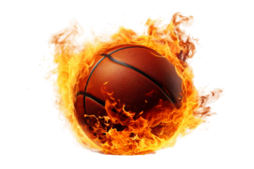 A Basketball Engulfed in Flames, a Symbol of Passion and Competition on a Clear PNG or White Background.