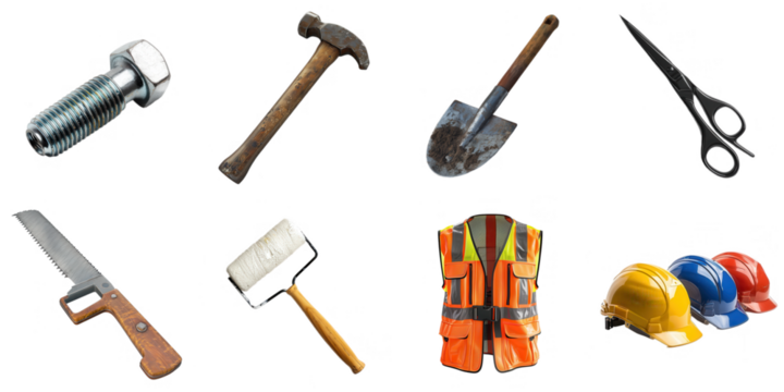 Mechanic tool transparent collection set in png no background for decoration.
