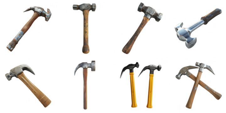Hammer png collection in 3d transparent for all purpose. - Powered by Adobe