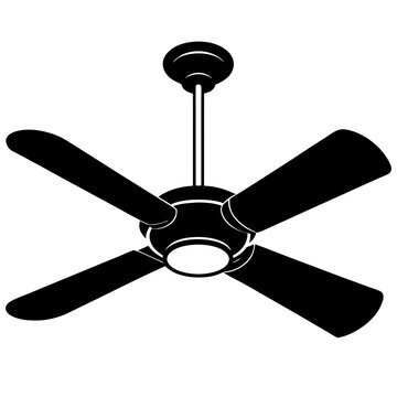 recommend clip art: Black and white electric ceiling fan illustration, serving as a visual representation of an air fan.