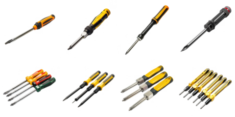 Screwdriver png isolated set in 3d transparent using for presentation.