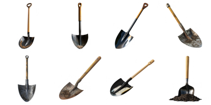 Shovel png set collection in 3d transparent no background. - Powered by Adobe