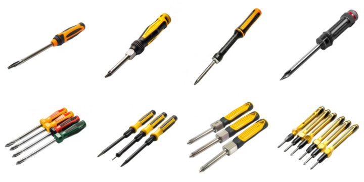 Screwdriver png isolated set in 3d transparent using for presentation.