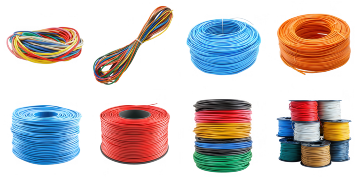 Electric wire png collection in 3d transparent for product presentation.