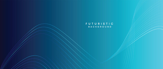 Abstract Peacock Blue, Ocean Dark Blue Technological Modern Flowing Wave Line Background. Teal Blue and Black Digital Future Technology Web Banner Background for Presentation, Cover, Slide, Magazine