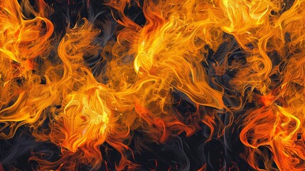 Fototapeta premium Orange and yellow flames, black background
