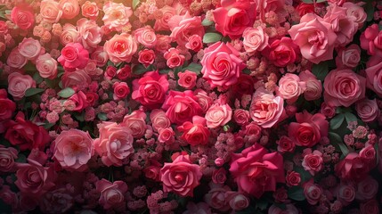 a highly realistic wallpaper featuring a breathtaking aerial view of thousands of vibrant pink roses, filling the entire screen. The composition should capture the essence of a lush and enchanting