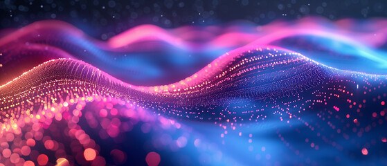 Fototapeta premium Cyber big data flow. Blockchain data fields. Network line connect stream. Concept of AI technology, digital communication, science research, 3D illustration music waves