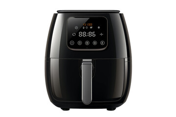 A Sleek Black Air Fryer With a Digital Display Ready to Cook a Delicious Meal on a Clear PNG or White Background.