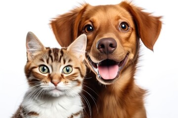 Fototapeta premium Cat and dog together isolated on white background. Close up portrait.