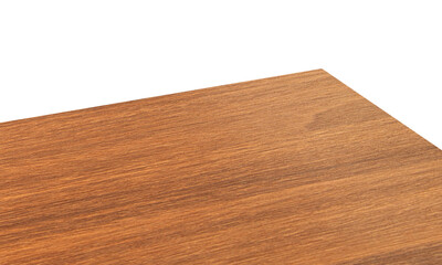 View of wood or wooden table top corner Isolated background on white background
