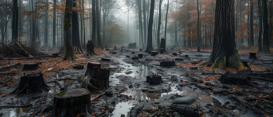 Acid rain damages on forest vegetation, showcasing environmental effects