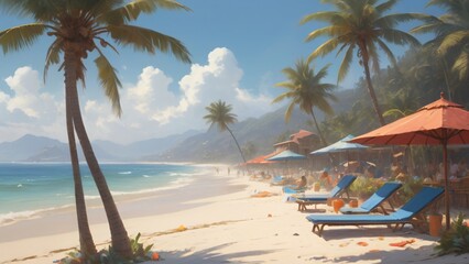 Naklejka premium Summer holiday background illustration with a beach holiday theme suitable for travel agencies, holidays and accommodation