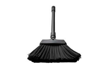 A Black Broom Ready To Sweep Away The Dust And Debris on a Clear PNG or White Background.