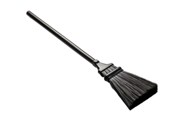 A Black Broom Ready for Spring Cleaning on a Clear PNG or White Background.