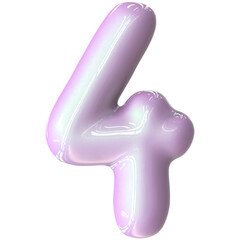 4 Number Pink Color 3D Render