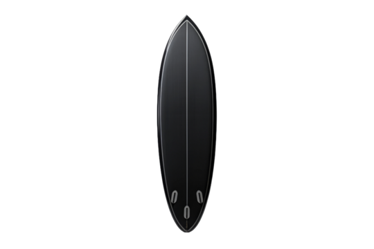 A Sleek Black Surfboard Ready To Ride The Waves on a Clear PNG or White Background.