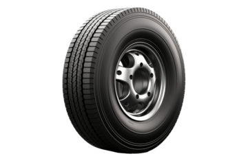 A Close-Up View of a Rugged Truck Tire Against a White Background on a Clear PNG or White Background.