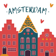 Amsterdam. old historic buildings and traditional architecture of Netherlands. vector illustration
