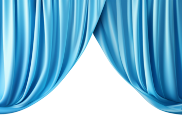 A Pair of Sky Blue Curtains Draped Open, Revealing a Glimpse of the Unknown on a Clear PNG or White Background.