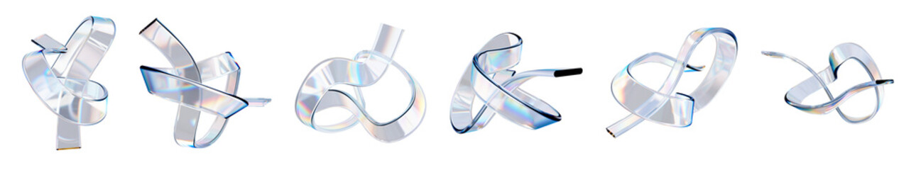 Set of 3d transparent glossy ribbon with dispersion effect. Rainbow colors reflection glass. 3d glass band or stripe with crystal dispersion effect. Abstract empty glassy square with prism holographic