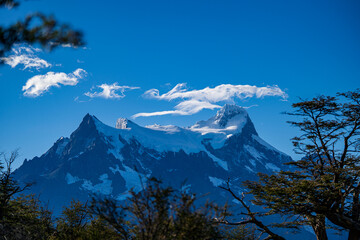 A view of the Cerro Paine Grande with wispy clouds
