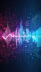 Colorful abstract digital soundwave representation with futuristic data visualization on a dark gradient background.