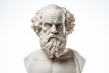 Fototapeta premium Statue of the philosopher Socrates on a white background. Topics related to philosophy. Greek antiquity. Philosophy of Stoicism. Socratic.