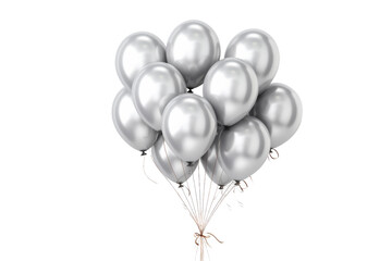 A Cluster of Silver Balloons Glowing Against a Pristine White Background on a Clear PNG or White Background.