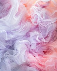 Fototapeta premium Soft, colorful abstract background with flowing, delicate fabric in pastel hues of pink, purple, and white. Perfect for dreamy, ethereal designs.