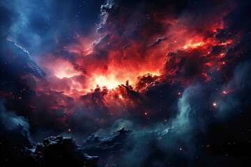 Fototapeta premium Deep space with nebulae, star galaxies. Astronomical universe colored landscape. AI generated.