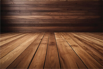 Wooden floor. Wooden wall and wooden floor. Empty room, brown wooden wall and floor. 