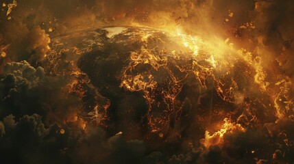 A world in flames, symbolizing global financial crises and the urgent need for action to prevent economic catastrophe is imminent.