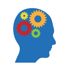 Human Brain Thinking Gear Concept Logo. Creativity and intelligence topic vector