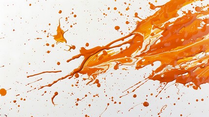 Sienna orange paint splatters and spreads across a pristine white surface, adding warmth and depth...