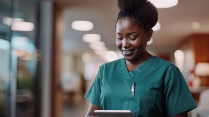 The nurse using tablet
