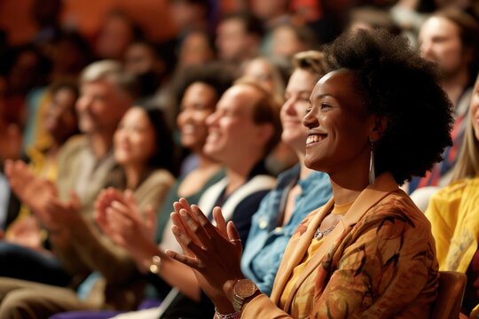 Multi ethnic audience in amphiteatr applauding AI generative image